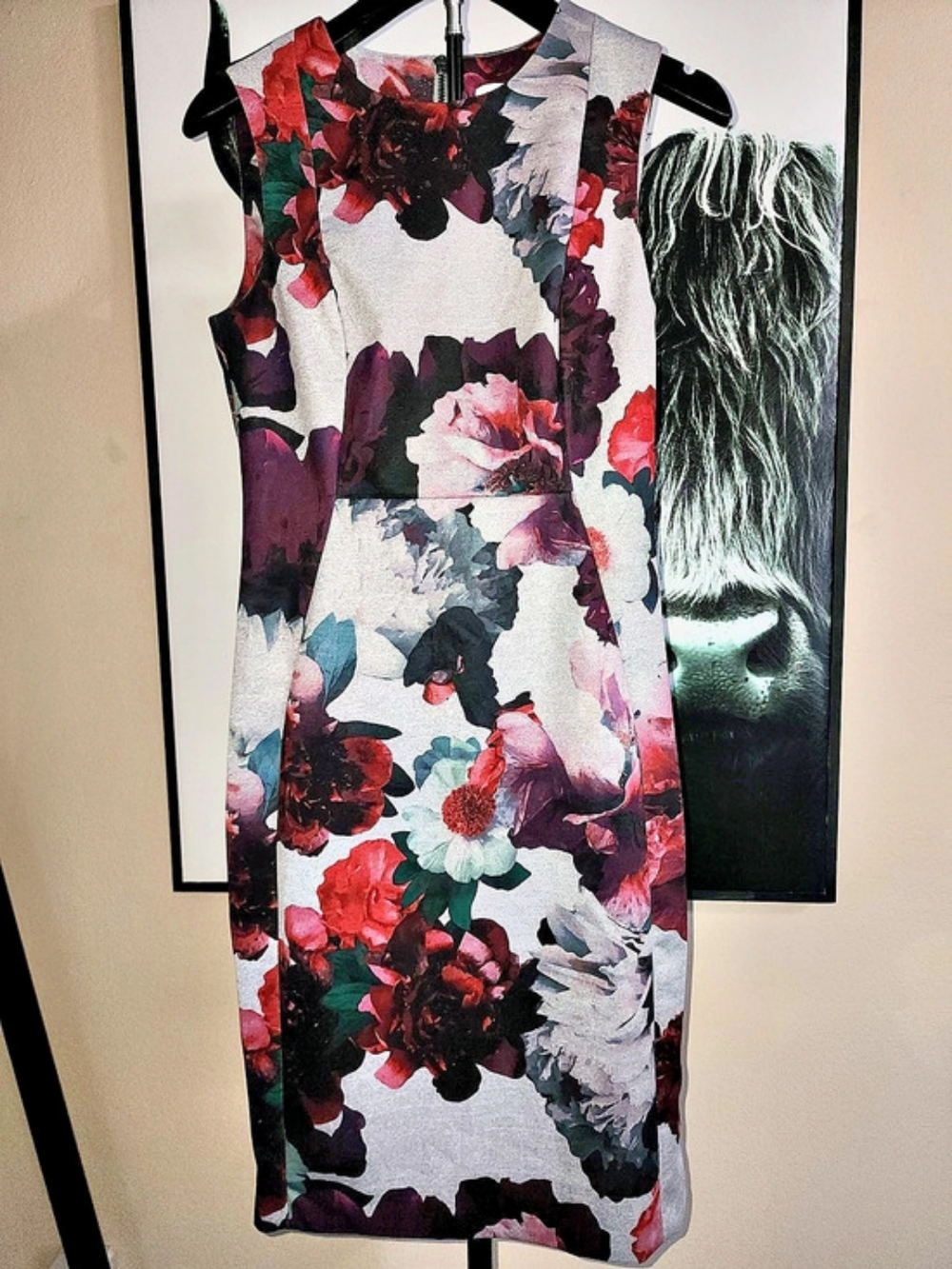 Calvin Klein Floral Sleeveless Scuba Sheath Dress Gray & Red Size 4